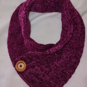Purple Knit Scarf with Button Accent